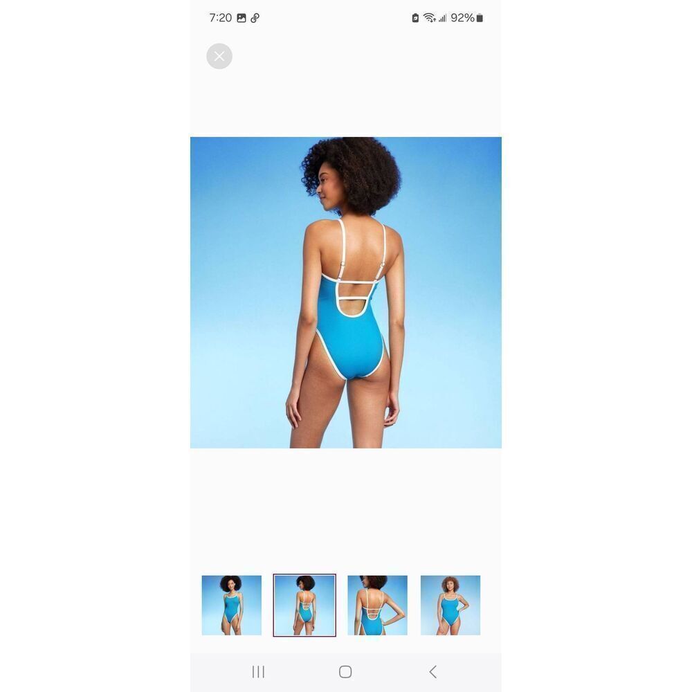 New Medium Shade & Shore Blue White Open Back One Piece Swimsuit Bathing Suit